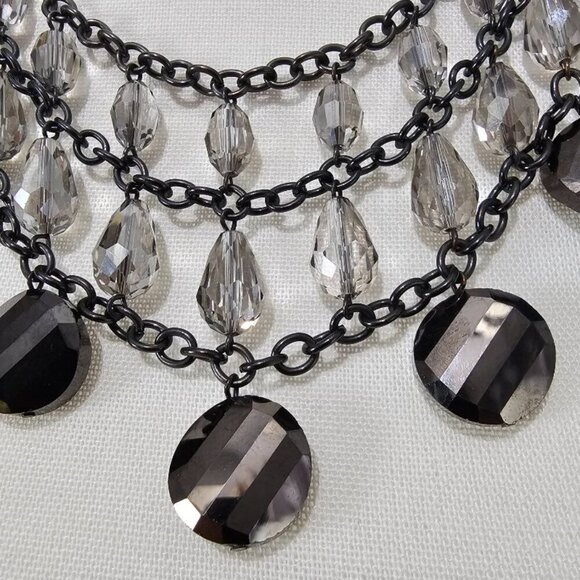 💎Charming Charlie Vintage Gun Metal Acrylic Drop Smokey Quartz Link Necklace - Picture 2 of 6
